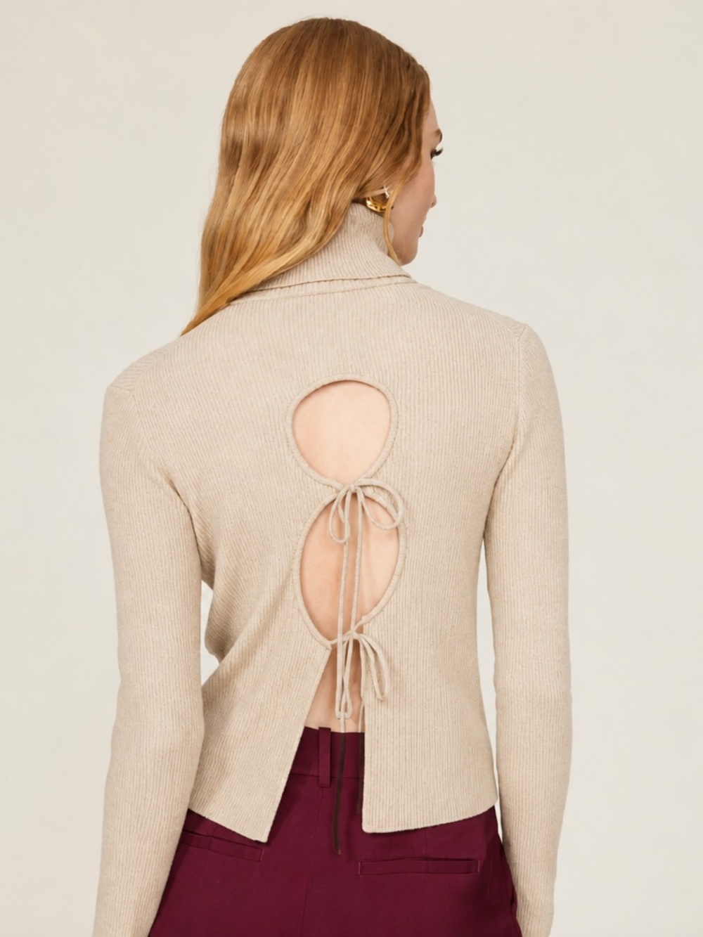 Thakoon 100% Merino Wool Open Back Ribbed Turtleneck | small